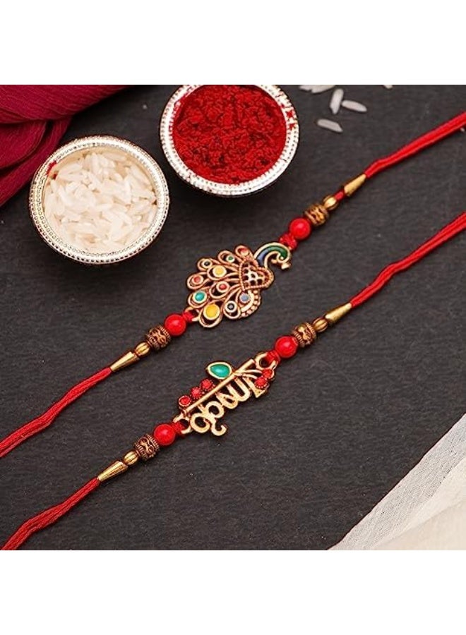 CraftVatika Krishna Rakhi for Brother Peacock Rakhi for Brother Rakhi Set of 2 for Bhaiya Kids Boy Rakhi with Greeting Card  - Image 2