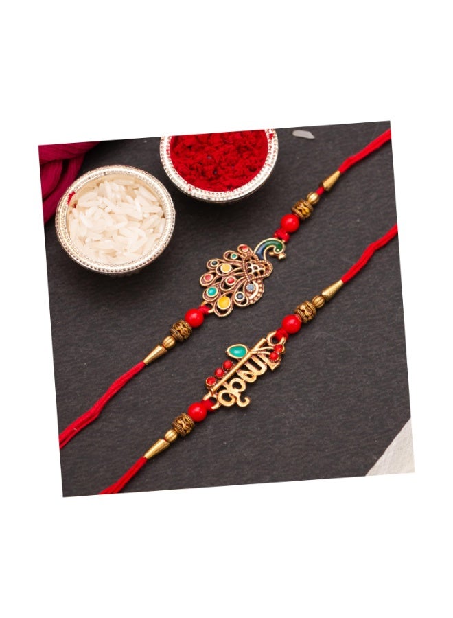 CraftVatika Krishna Rakhi for Brother Peacock Rakhi for Brother Rakhi Set of 2 for Bhaiya Kids Boy Rakhi with Greeting Card  - Image 1