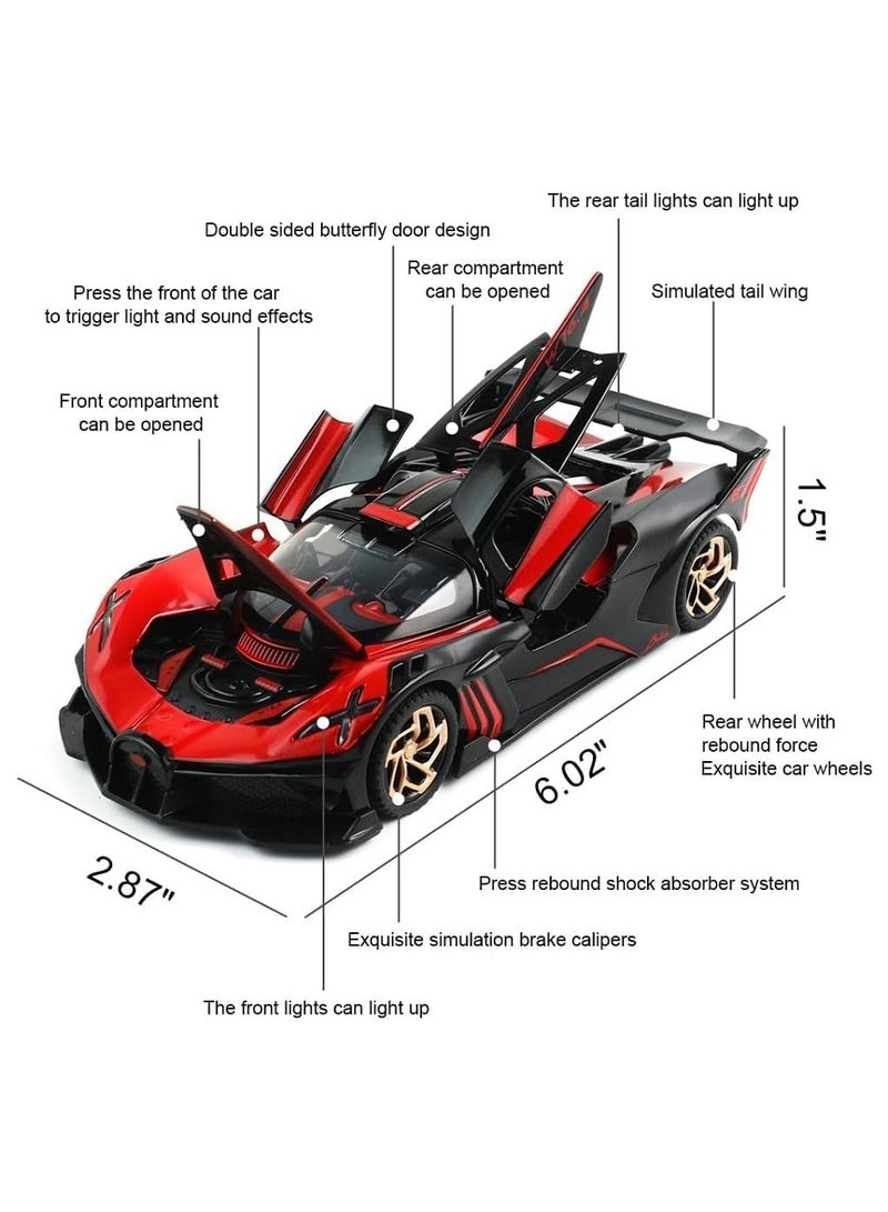 HALAMODO 1:32 Alloy Hyper Flame Sports Car Model , With Light & Sound Pull-Back Toy , Opening Doors ，Model Car for Kids Boy Girl Gift ，Collectible Display , Red ，15.5 cm*6.7 cm*3.6 cm - Image 3