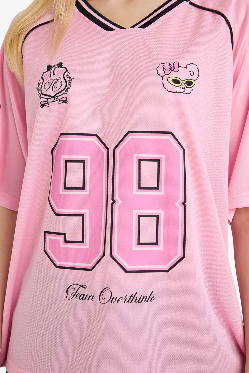 DeFacto Pink Woman Printed Short Sleeve Oversize T-Shirt Casual - Image 4