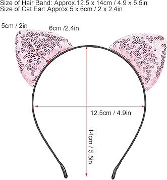 Uxsiya Cat Ear Headband Cute Reversible Sequin Kitty Headband Shiny Cat Ear Hair Hoops Womens Kitty Hair Accessories for Party Daily Life WeddingsPINK - Image 3