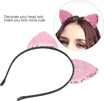 Uxsiya Cat Ear Headband Cute Reversible Sequin Kitty Headband Shiny Cat Ear Hair Hoops Womens Kitty Hair Accessories for Party Daily Life WeddingsPINK - Image 4