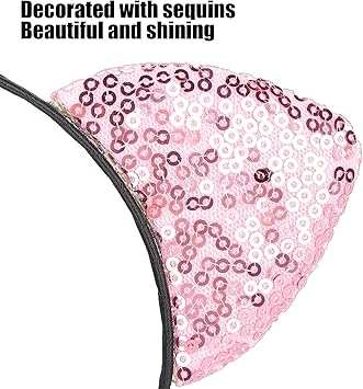 Uxsiya Cat Ear Headband Cute Reversible Sequin Kitty Headband Shiny Cat Ear Hair Hoops Womens Kitty Hair Accessories for Party Daily Life WeddingsPINK - Image 5