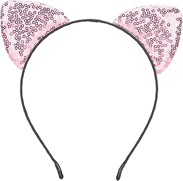Uxsiya Cat Ear Headband Cute Reversible Sequin Kitty Headband Shiny Cat Ear Hair Hoops Womens Kitty Hair Accessories for Party Daily Life WeddingsPINK - Image 1