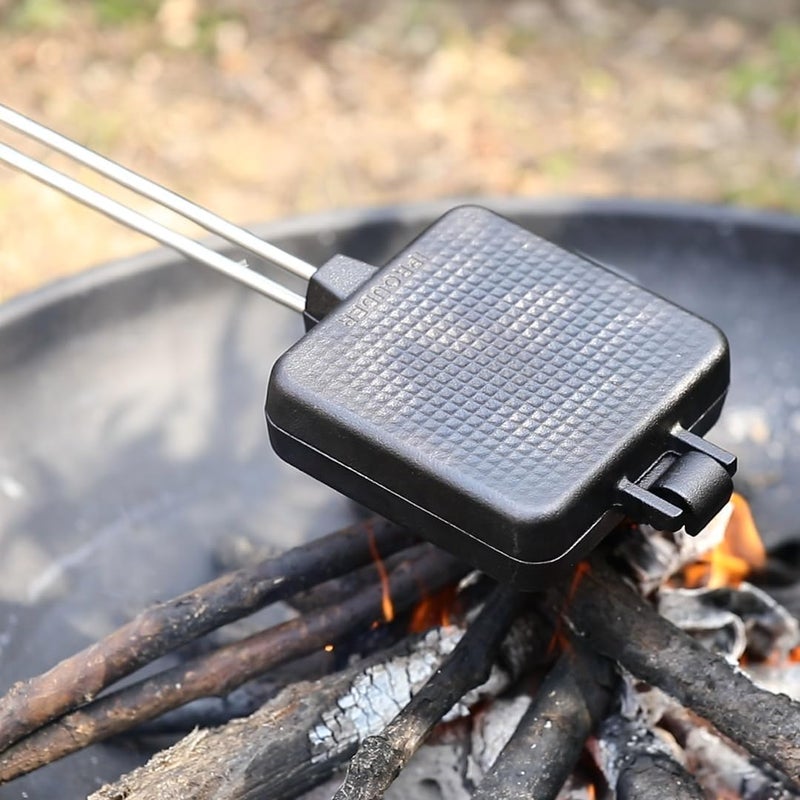 IPROUDER Campfire Pie Iron 4.9" Large Cast Iron Sandwich Maker for Camping 4 Pcs with Storage Bag - 22.6 inch Thickened Handles - Campfire Cooking Equipment for Grilling & Outdoor Cooking - Image 2