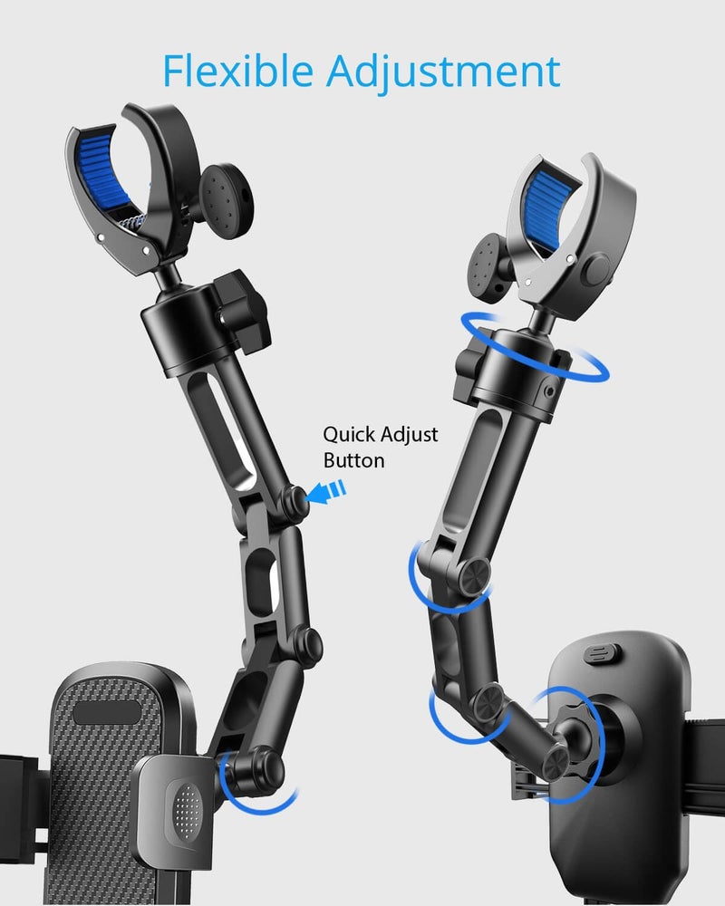 Quyee Phone Holder Car, Rear View Mirror Phone Holder - Aluminum Alloy Mount Multi-Angle Adjustment Rotatable and Retractable Compatible with All 4-7 Inch iPhone and Android Cell Phones (Black) - Image 3