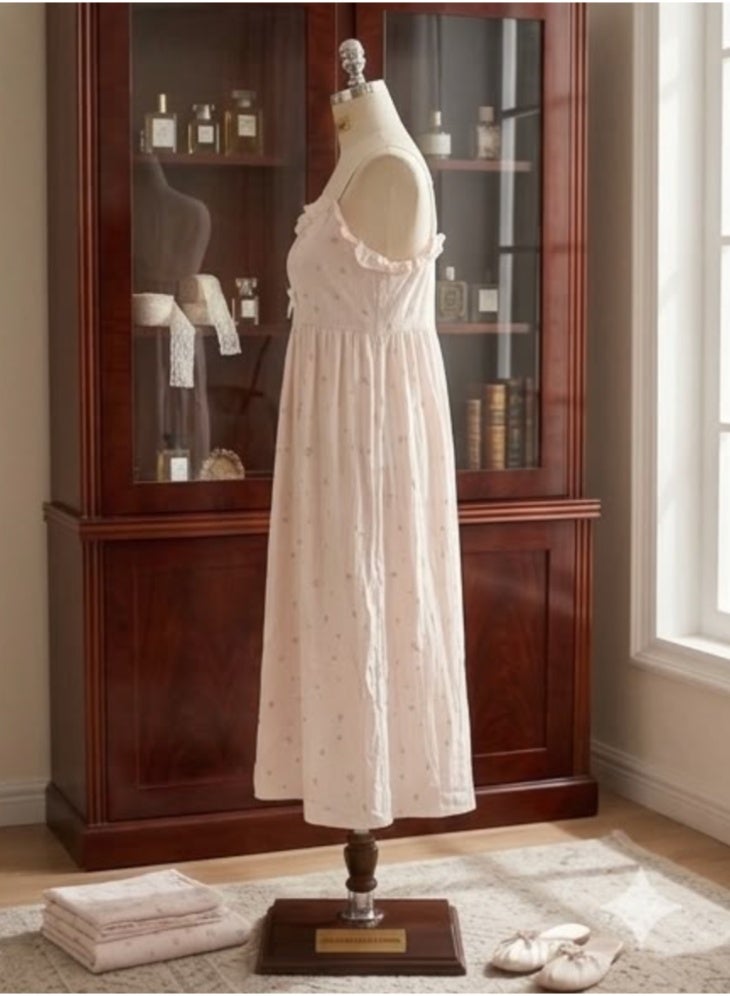 Pastel Free Size Bow-Print Maxi Dress – Ruffled Sweetheart Lounge Gown - Image 3