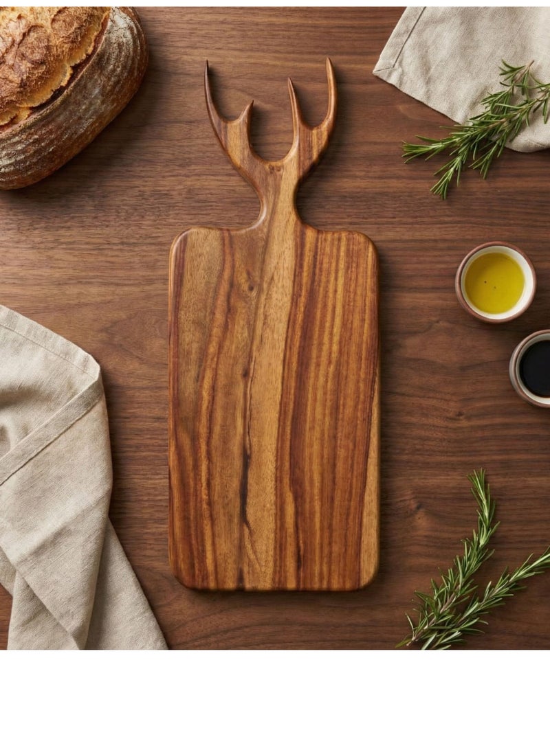 كذا هوم كازا هوم لوح تقديم وتقطيع فاخر من الخشب الطبيعي مع يد بتصميم قرون – تشطيب حبيبي أنيق – للمطبخ والعزومات - Image 4