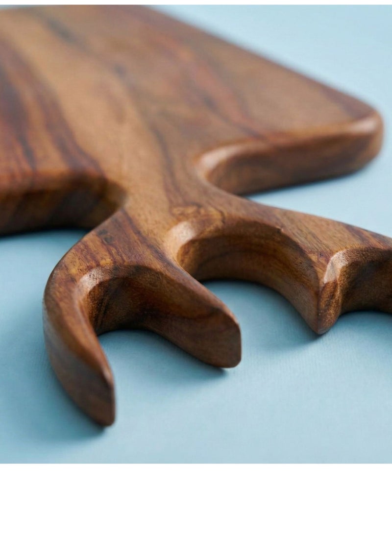 كذا هوم كازا هوم لوح تقديم وتقطيع فاخر من الخشب الطبيعي مع يد بتصميم قرون – تشطيب حبيبي أنيق – للمطبخ والعزومات - Image 3