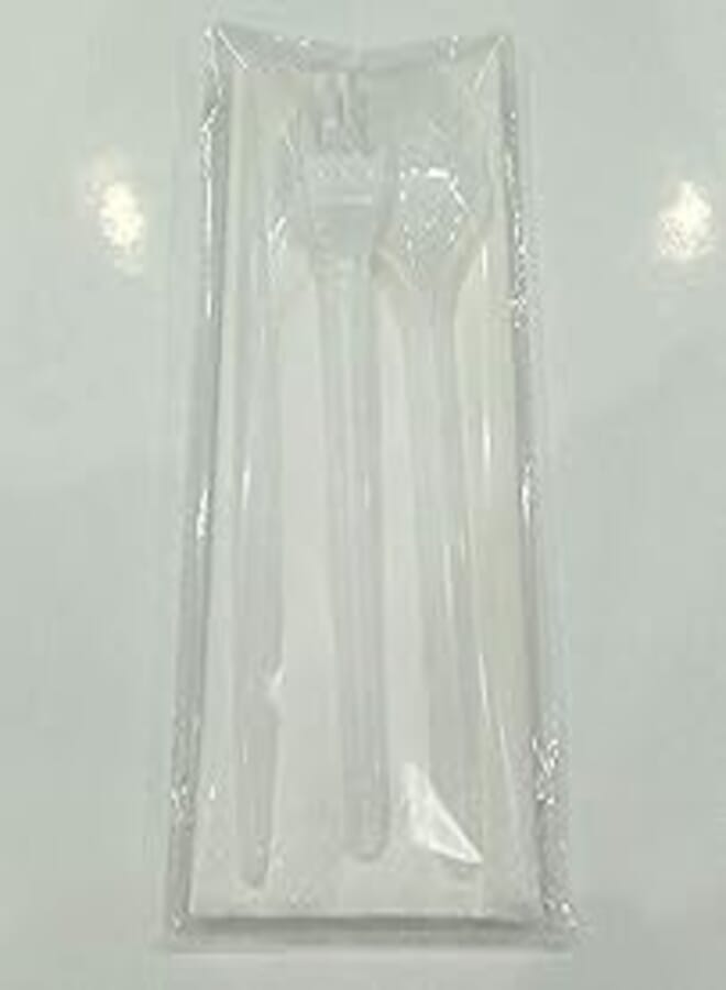 100 Disposable Cutlery Set (Spoon, Fork, Knife, Handkerchief)