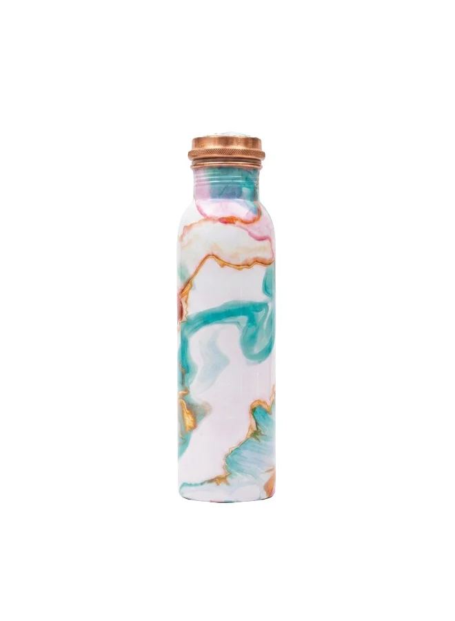 Mobcos Mobcos Oceanic Rose Agate Copper Water Bottle 1 Ltr, 99% Pure Copper Bottle with Leakproof Screw Cap, Handmade Marbled Design, Reusable Water Bottle for Home, Office & Travel