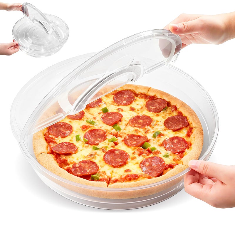 Zmpkhba 2 Pack 12 Inch Food Storage Container with Lid and Handle Round Plastic Pizza Slice Storage Container Reusable Pie Carrier Keeper for Food Cake Cheesecake Clear - Image 2