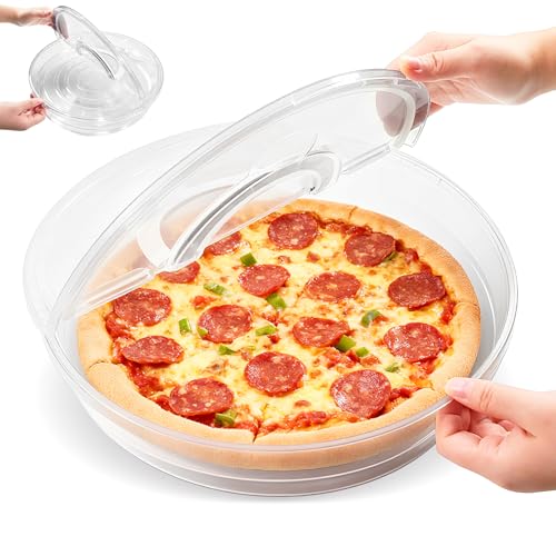 Zmpkhba 2 Pack 12 Inch Food Storage Container with Lid and Handle Round Plastic Pizza Slice Storage Container Reusable Pie Carrier Keeper for Food Cake Cheesecake Clear - Image 1