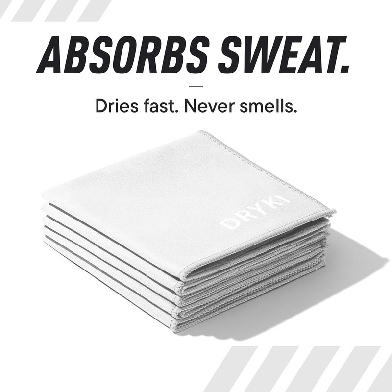 DRYKI Pocket-Sized Sweat Towels - The Original Sweat Absorbing Handkerchiefs - Quick-Dry Microfiber Sweat Rags for Face, Hands, & Body - Men & Women - Gym, Sports, and Work (White: 5 Pack) - Image 3
