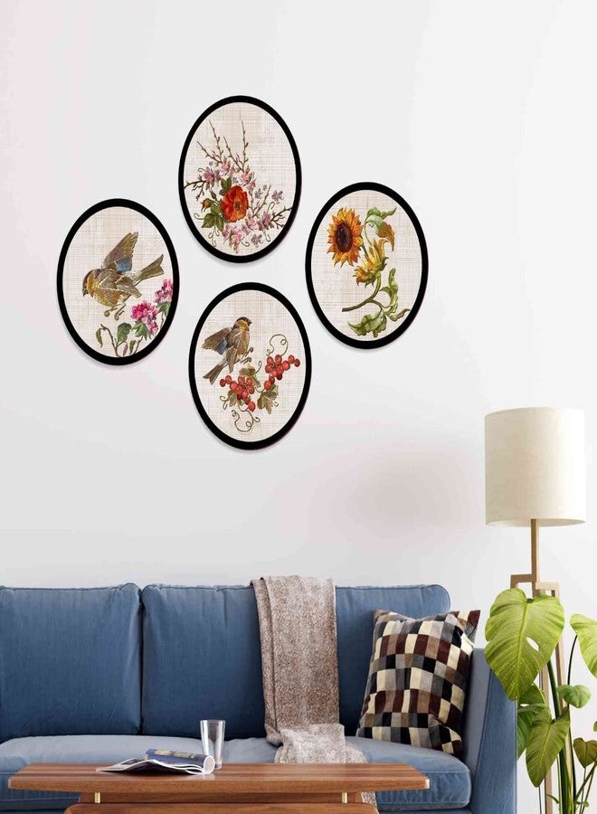 PAPER PLANE DESIGN Set of 4 round frames decoration Home Decor painting Sparrows Nature (D) - Image 5