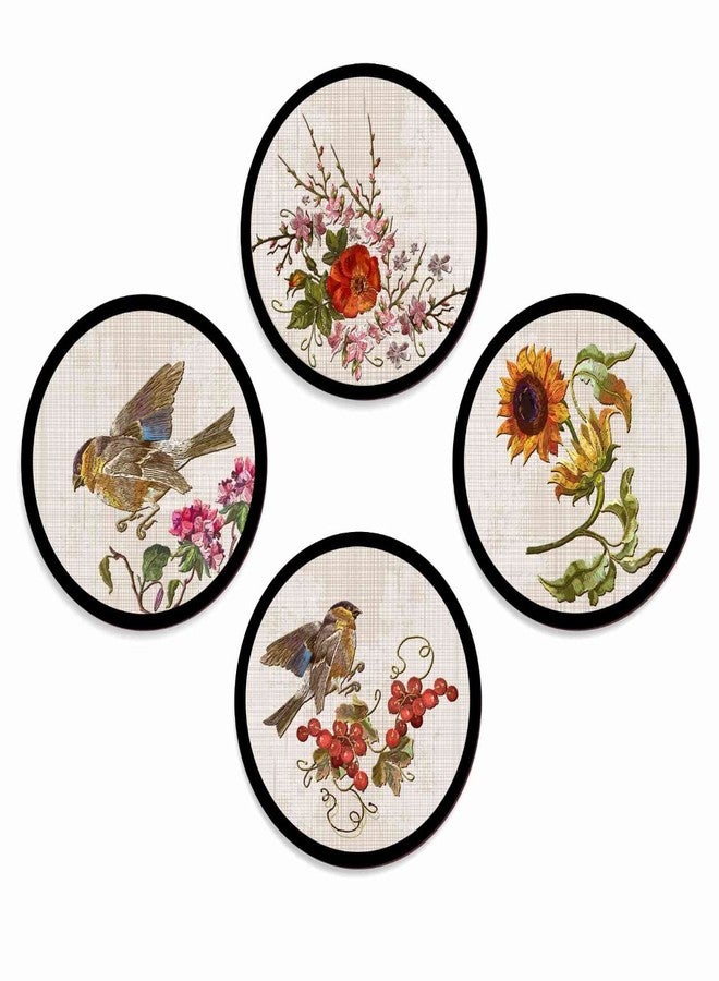 PAPER PLANE DESIGN Set of 4 round frames decoration Home Decor painting Sparrows Nature (D) - Image 1