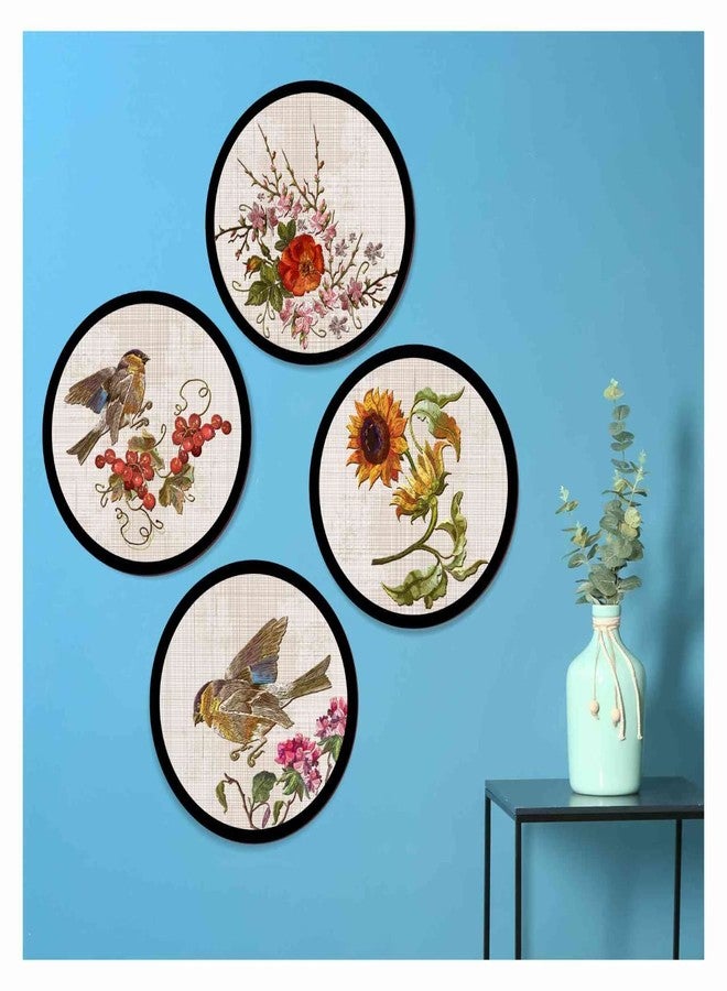 PAPER PLANE DESIGN Set of 4 round frames decoration Home Decor painting Sparrows Nature (D) - Image 2