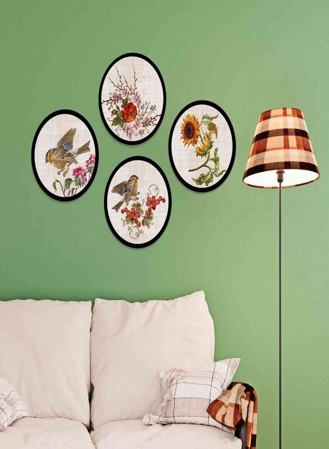 PAPER PLANE DESIGN Set of 4 round frames decoration Home Decor painting Sparrows Nature (D) - Image 4