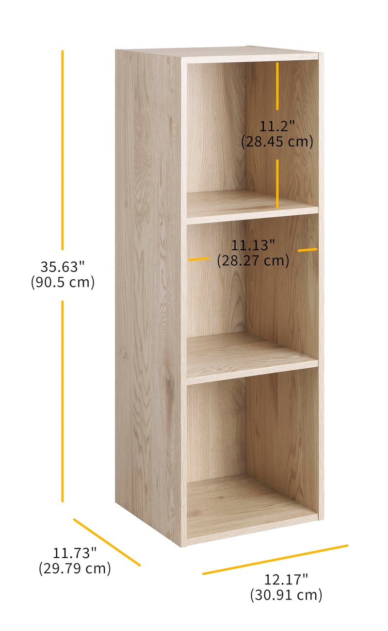 Whitmor Bookcase Storage Organizer, 3 Tier Stackable MDF Bookshelf, Open Storage Display Shelf