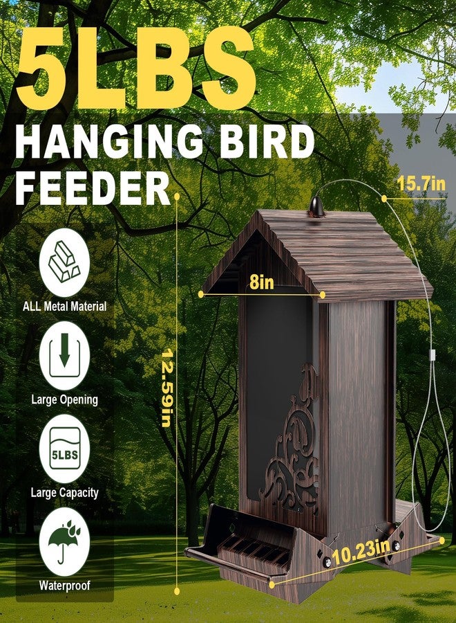 FETUSI Squirrel Proof Bird Feeder for Outdoor Hanging,Metal Bird Seed Feeder with Bilateral Weight Activated Perches,5LB Large Capacity Wild Bird Feeders for Outside,Easy Refill and Clean,Brown - Image 4
