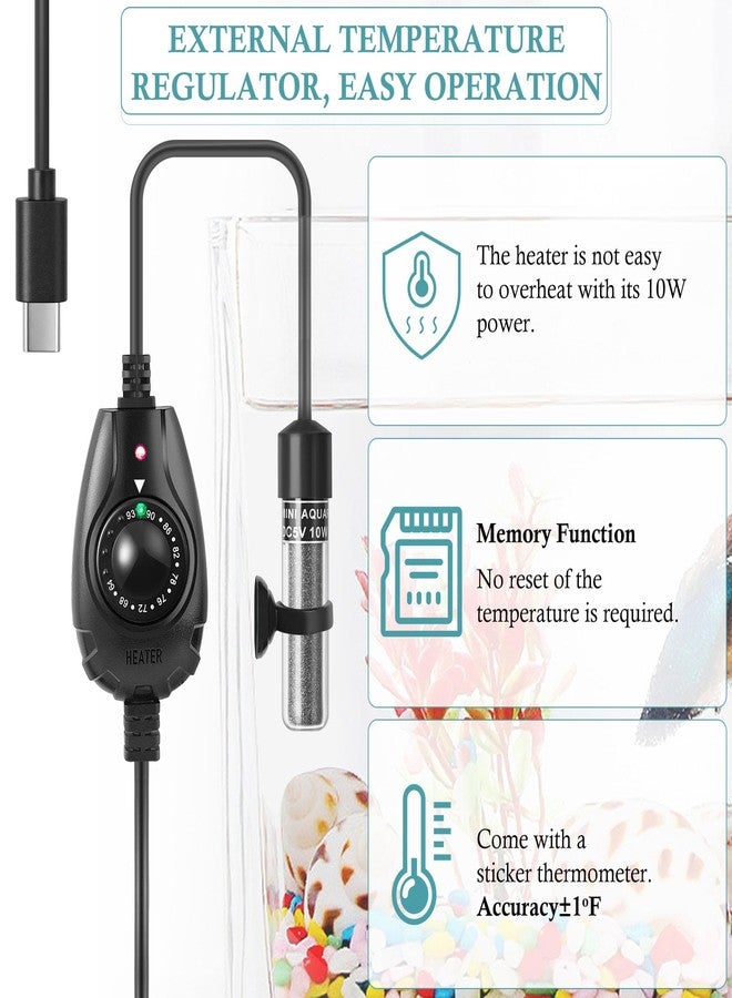 FEDOUR Mini Type-C Aquarium Heater, Small Adjustable Heater with External Controller for up to 2.5Gallon Small Fish Tank, Nano Fish Tank Heater, Betta Heater for Fish Bowls - Image 4