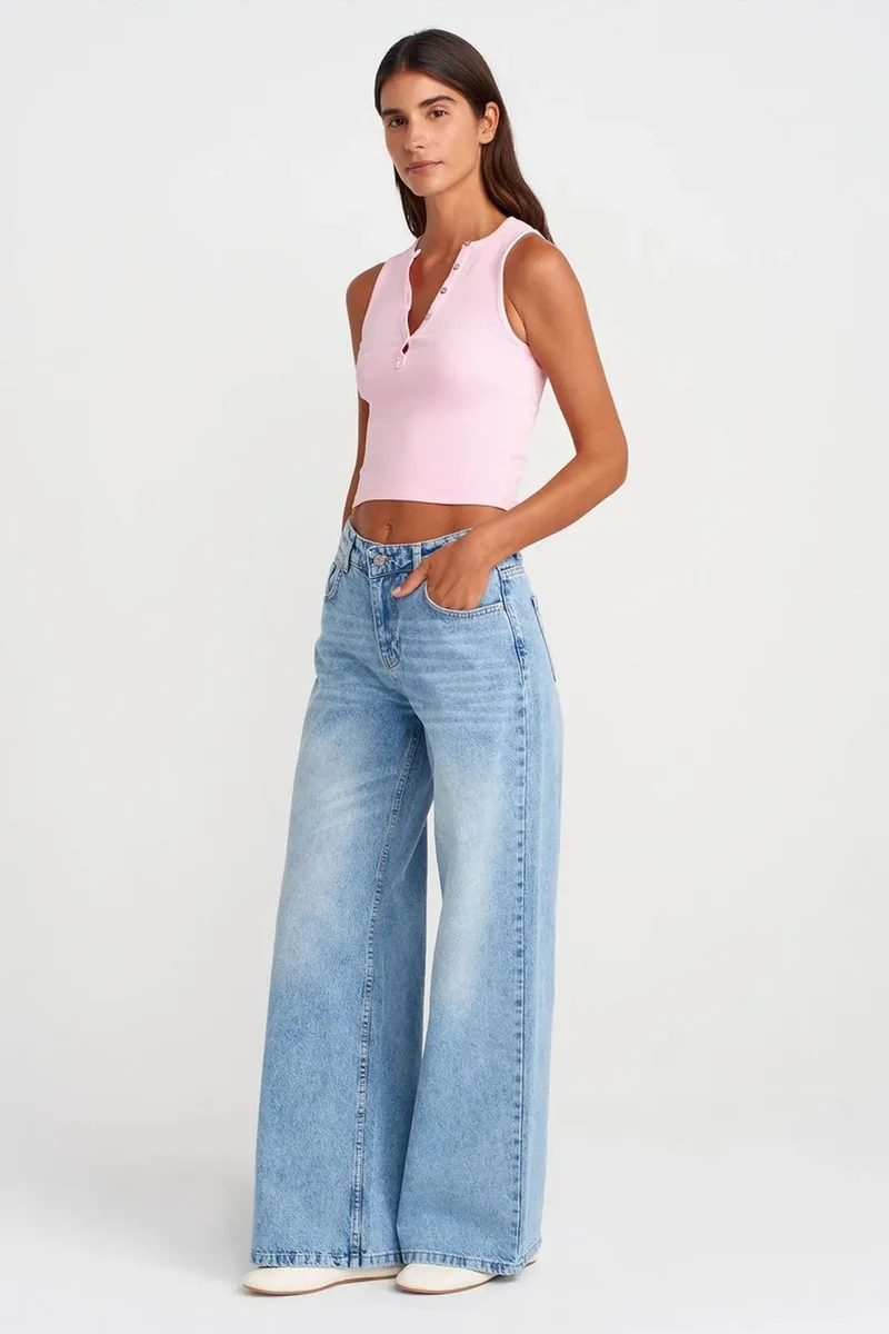 Dilvin Powder Pink DILVIN Women's Ribbed Cotton-Blend Crop Top for Women | Best Price UAE
