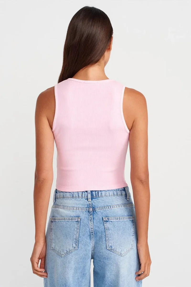 Dilvin Powder Pink DILVIN Women's Ribbed Cotton-Blend Crop Top for Women | Best Price UAE