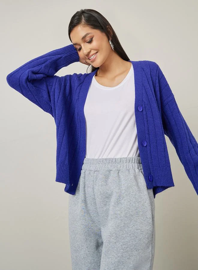 ستايلي Boxy Fit Ribbed Button Through Cardigan