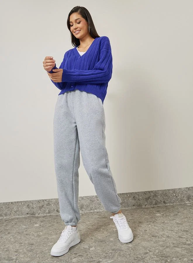 ستايلي Boxy Fit Ribbed Button Through Cardigan
