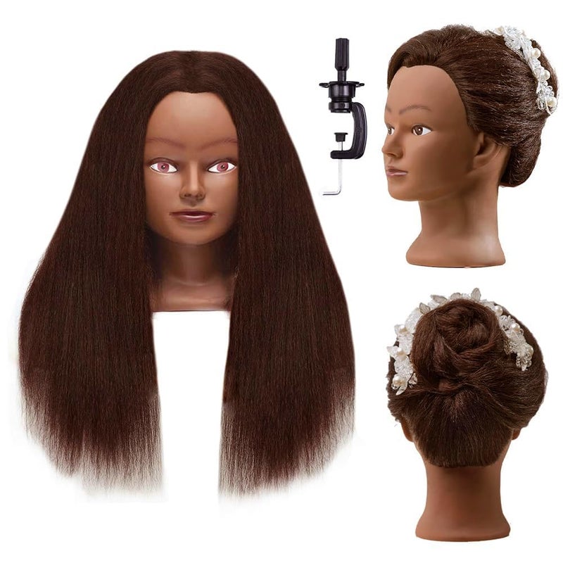 16Inch Mannequin Head Human Hair with 100 Real Hair Hairdresser Cosmetology Mannequin Manikin Training Practice Doll Head for Hairstyling and Free Clamp Holder 4 Brown 16Inch