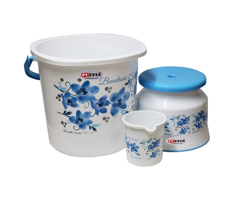 Puffin Square 3 Pcs Bathroom Set in Bucket 25L+Mug 1.5L + Stool - Image 1