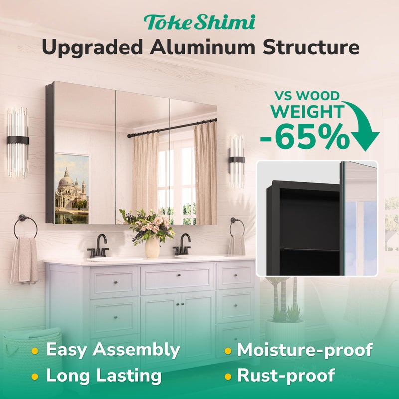 TokeShimi 14x24 Bathroom Mirror with Storage Tempered, Aluminum Black Recessed Medicine Cabinet with Mirror Frameless Stepless Adjustable Shelf, Surface Mount Medicine Cabinet for Bathroom - Image 5