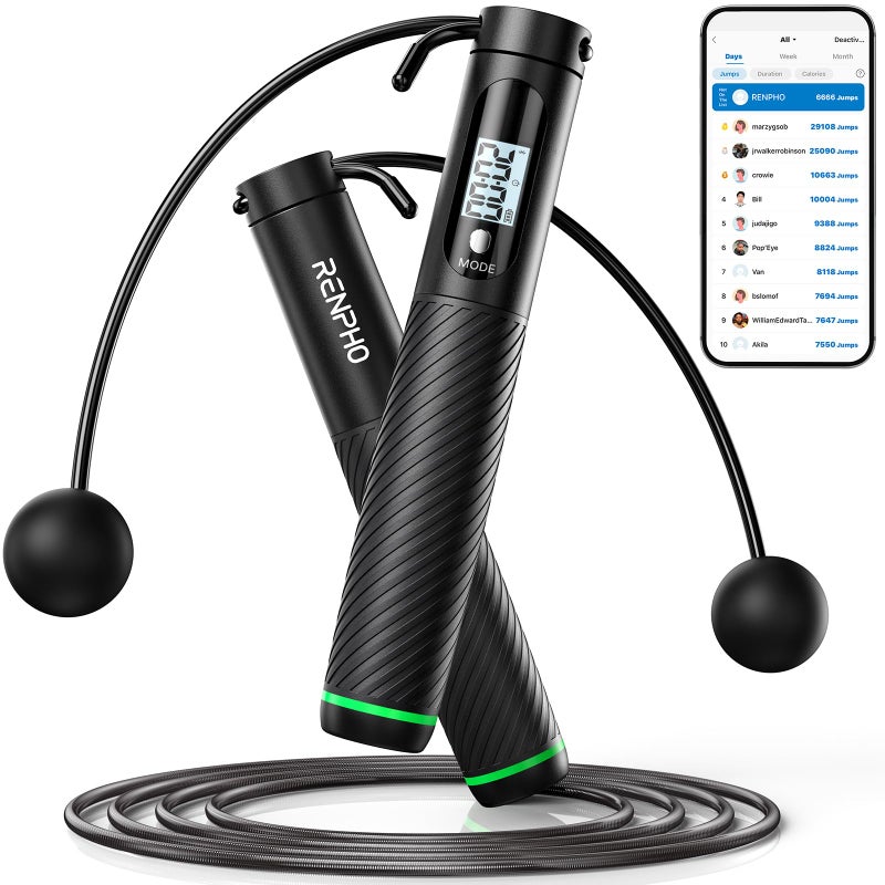 RENPHO Smart Skipping Rope with Counter Adjustable Jump Ropes for Fitness Skip Rope with APP Data Analysis Workout Equipment for Women Men Adult Kids Burn Calories Boxing Jumping Rope Gym MMA - Image 2