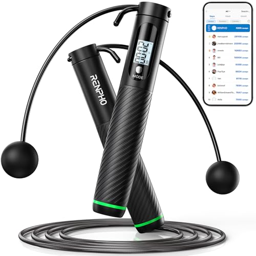 RENPHO Smart Skipping Rope with Counter Adjustable Jump Ropes for Fitness Skip Rope with APP Data Analysis Workout Equipment for Women Men Adult Kids Burn Calories Boxing Jumping Rope Gym MMA - Image 1