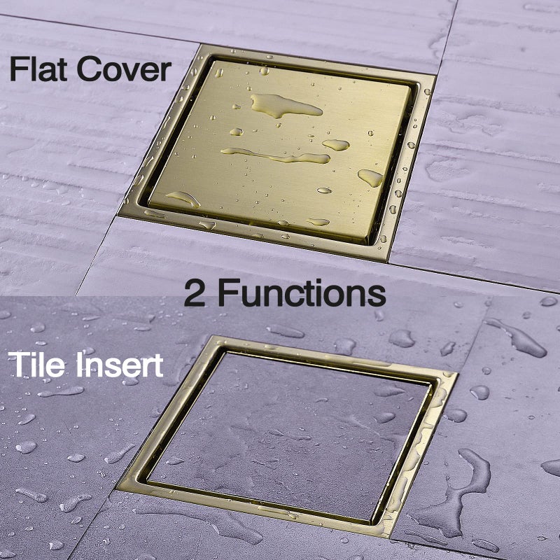 TRUSTMI 6 Inch Square Invisible Bathroom Shower Floor Drain with Removable Tile Insert Grate Cover, Brushed Gold, SUS 304 Stainless Steel - Image 2