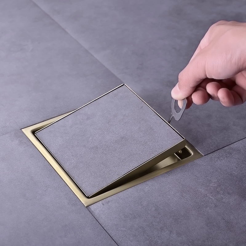 TRUSTMI 6 Inch Square Invisible Bathroom Shower Floor Drain with Removable Tile Insert Grate Cover, Brushed Gold, SUS 304 Stainless Steel - Image 4