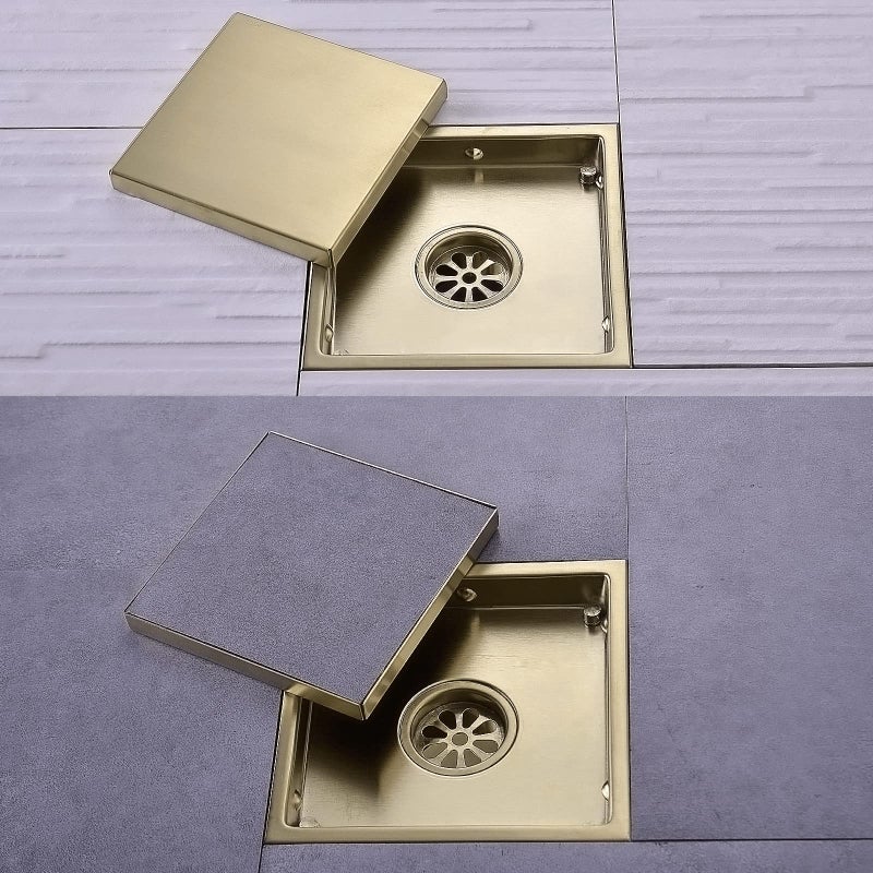 TRUSTMI 6 Inch Square Invisible Bathroom Shower Floor Drain with Removable Tile Insert Grate Cover, Brushed Gold, SUS 304 Stainless Steel - Image 3