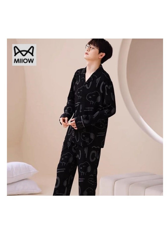 MIIOW - Cotton Men's Long Sleeved And Long Pants Home Suit Set - Image 1