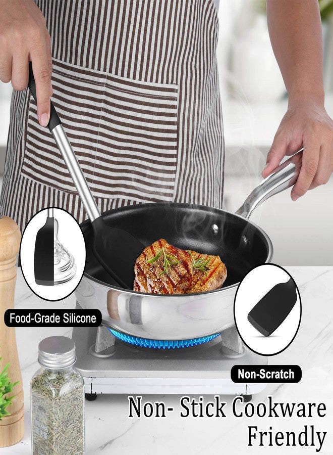 TeamFar Cooking Utensils Set, 5 PCS Silicone Kitchen Utensils with Stainless Steel Handle, for Nonstick Cookware Flipping Frying Turning Draining, Heatproof & Healthy, Nonstick & Easy Clean, Black - Image 5
