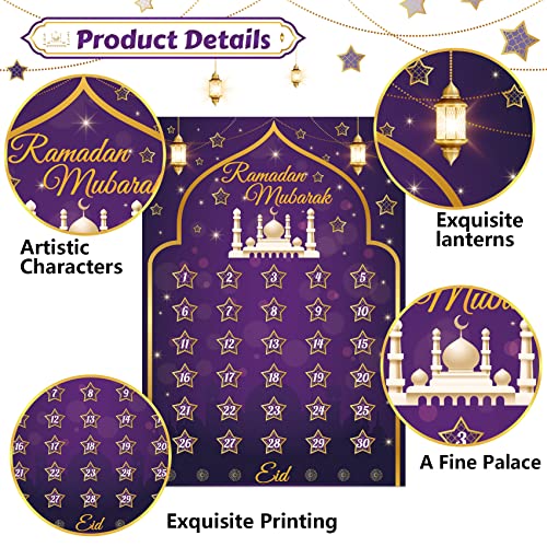 WATCPNO Ramadan Calendar 2025 Ramadan Decorations for Home Eid Activities for Kids Reusable Ramadan Decor Eid Mubarak Poster Ramadan Advent Calendar Decorations for Home Wall - Image 2