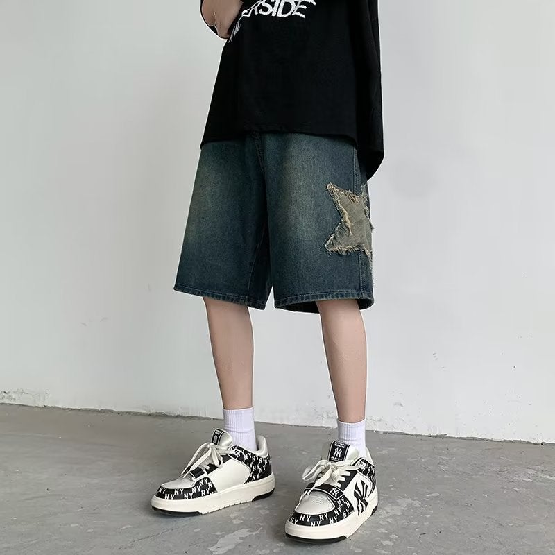 Denim Shorts For Boys Summer American Retro Five-Pointed Star Loose Casual Straight Five-Point Medium Pants - Image 4