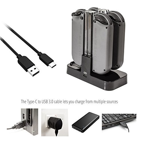 Orzly Nintendo Switch Joy Con Charging Dock, Pro Controller Charging Station, Charge Stand Becomes Charger for Upto 4 JoyCons or Nintendo Switch Pro Controller, USB Power, Type C Cable Included - Image 3