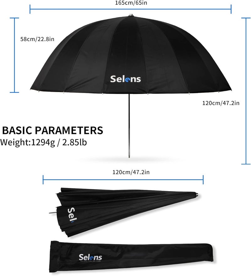 Selens 65 Inch Diameter Photography Studio Umbrella, Black/Silver Reflective Lighting Umbrella for Flash Light and Location Shoots - Image 5