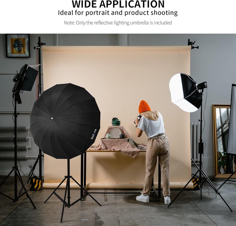 Selens 65 Inch Diameter Photography Studio Umbrella, Black/Silver Reflective Lighting Umbrella for Flash Light and Location Shoots - Image 3