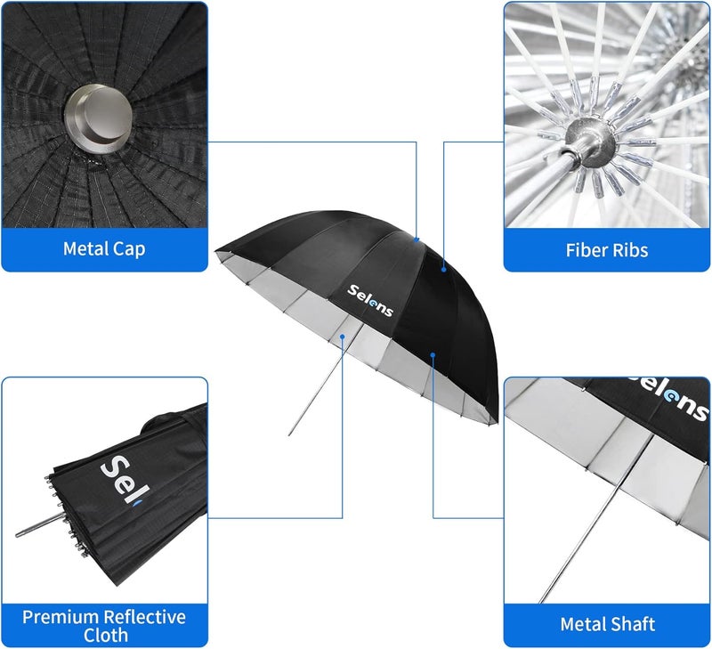 Selens 65 Inch Diameter Photography Studio Umbrella, Black/Silver Reflective Lighting Umbrella for Flash Light and Location Shoots - Image 4
