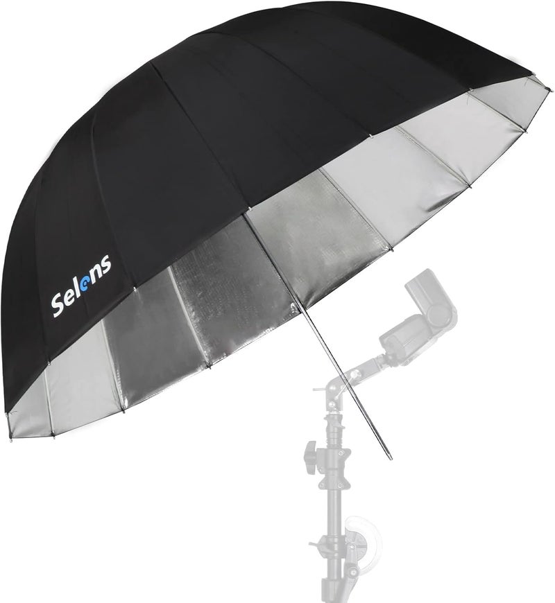 Selens 65 Inch Diameter Photography Studio Umbrella, Black/Silver Reflective Lighting Umbrella for Flash Light and Location Shoots - Image 1