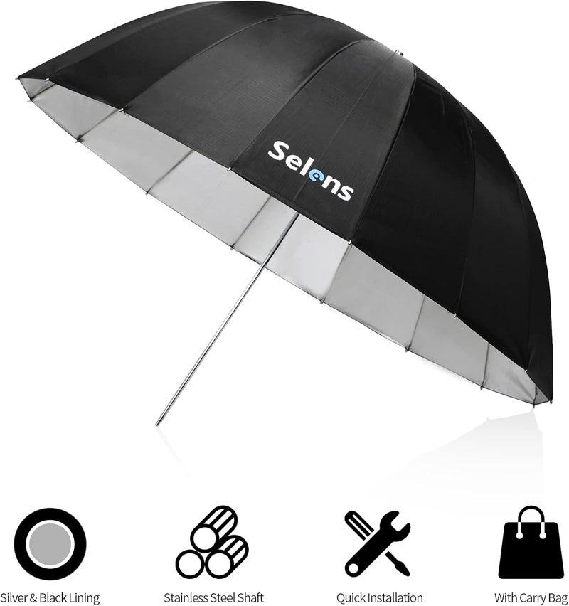 Selens 65 Inch Diameter Photography Studio Umbrella, Black/Silver Reflective Lighting Umbrella for Flash Light and Location Shoots - Image 2