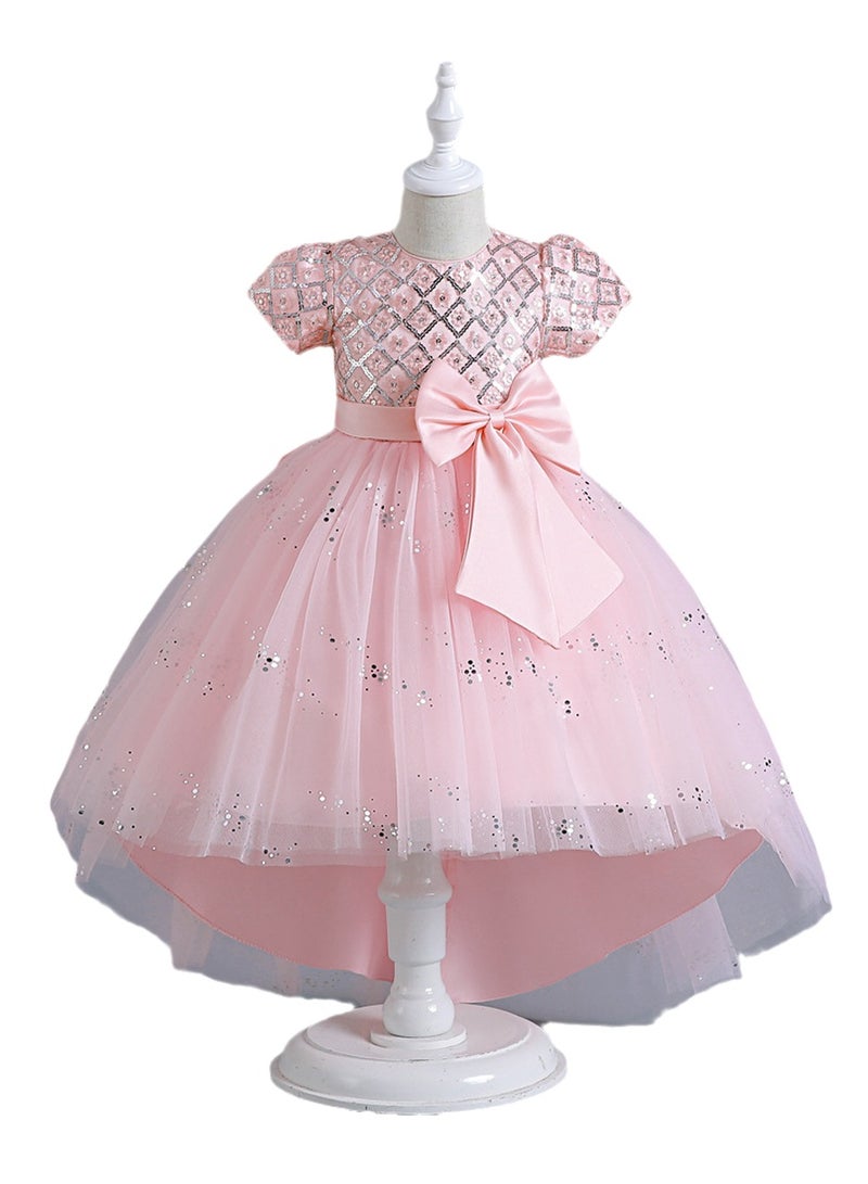 Children's dress short sleeve tail dress princess mesh performance dress Costumes - Image 1