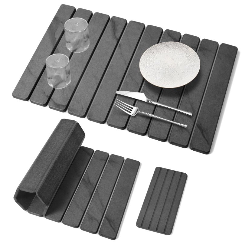 Sangukiro 2 PCS Large Stone Dish Drying Mat for Kitchen Counter 2416 MarblePattern Dish Drying Mat with 8x 4 Coasters Non Slip Collapsible Absorbent Mat for Multi Purpose Match Any CountertopGray - Image 2