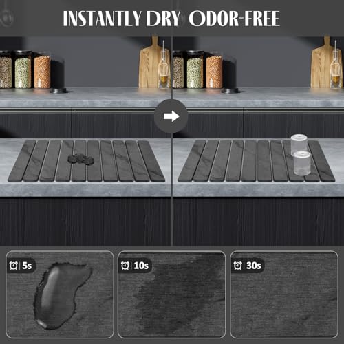 Sangukiro 2 PCS Large Stone Dish Drying Mat for Kitchen Counter 2416 MarblePattern Dish Drying Mat with 8x 4 Coasters Non Slip Collapsible Absorbent Mat for Multi Purpose Match Any CountertopGray - Image 3